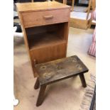 Mid century single bedside and a small rustic stool