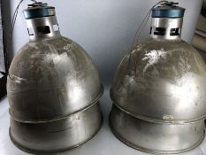 Set of four vintage industrial aluminium light shades, 49cm in diameter, 44cm in height