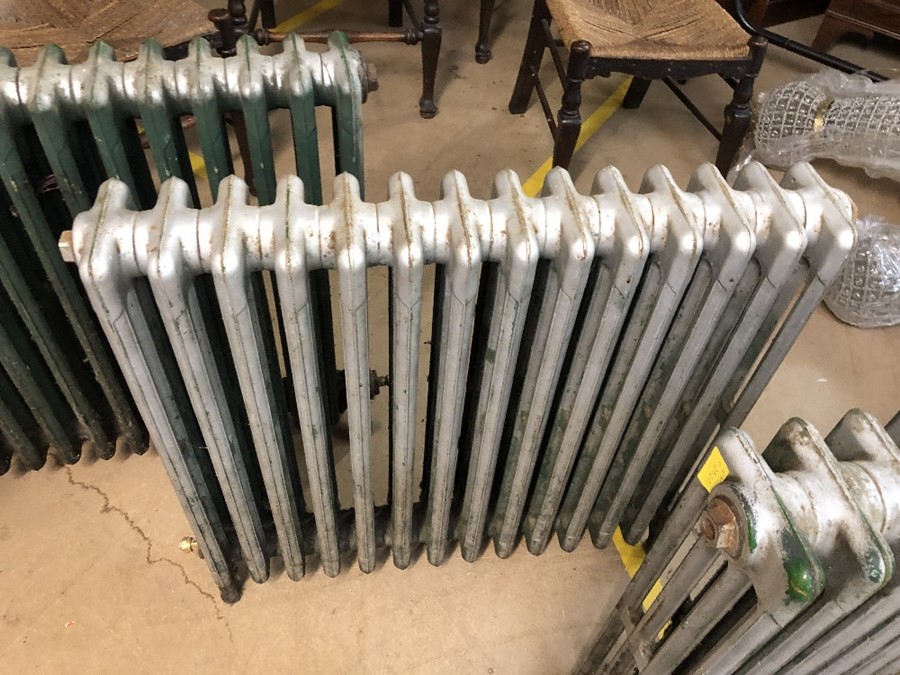 Three Victorian cast iron radiators, two approx 84cm x 78cm tall, one approx 60cm x 78cm tall - Image 3 of 5