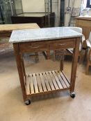 Granite-topped kitchen unit / trolley on castors, with two drawers, baskets and shelf under