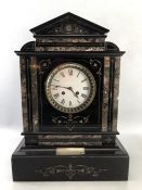 Large Impressive Marble Mantle clock with engraved silver plaque, intricate inlay and a white