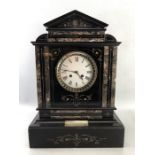 Large Impressive Marble Mantle clock with engraved silver plaque, intricate inlay and a white