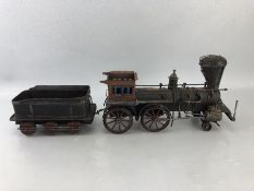 Tin plate train / locomotive and tender, train approx 29cm in length (A/F)