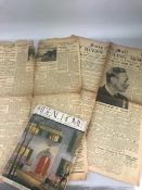 Collection of ephemera to include a copy of the Birmingham Post from VJ Day, August 15th 1945, a