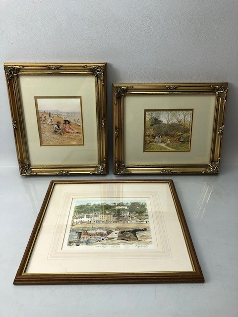 Small collection of three framed prints, two in gilt frames, one limited edition of the Cobb, Lyme