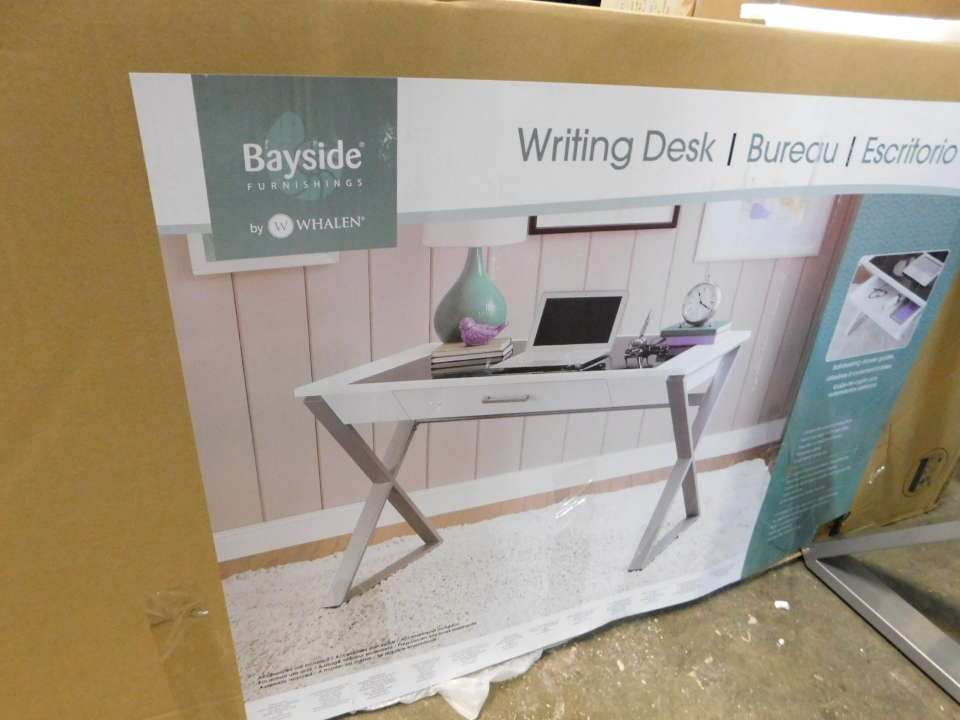1 BOXED BAYSIDE FURNISHINGS WHITE DESK WITH KEYBOARD TRAY RRP Â£179.99
