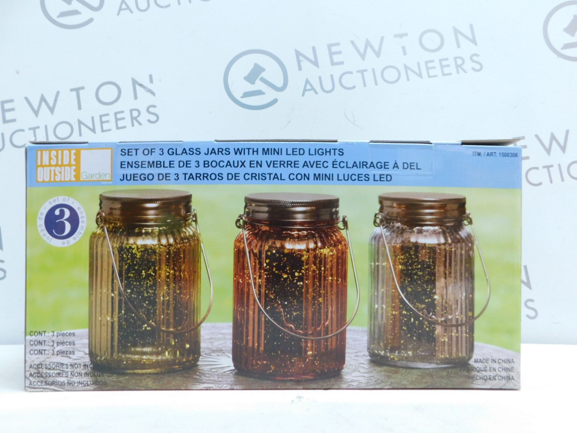 1 BOXED SET OF 3 COLORED GLASS GARDEN JARS WITH FAIRY LIGHTS RRP Â£39.99