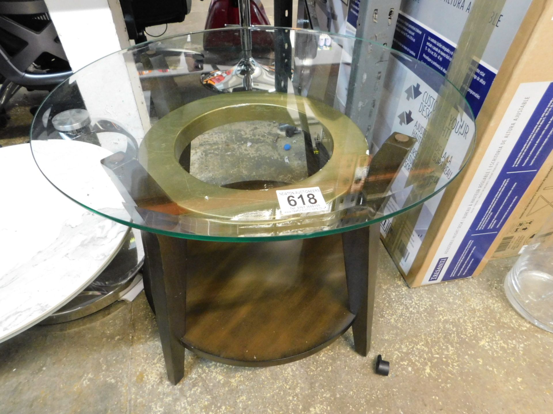 1 BMC EMBRY ROUND GLASS TOP COFFEE TABLE WITH GOLD ACCENT RRP Â£89.99