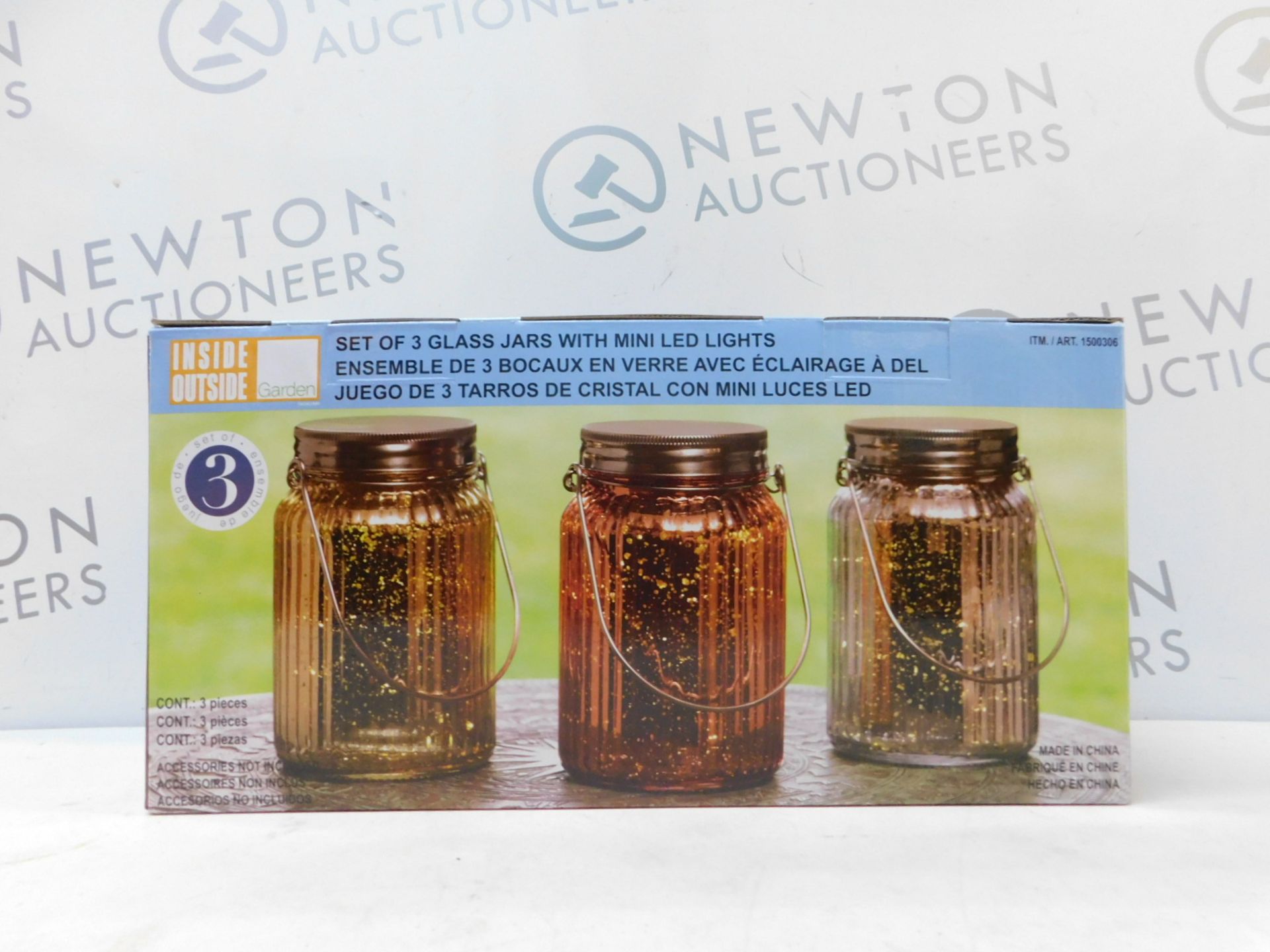 1 BOXED SET OF 3 COLORED GLASS GARDEN JARS WITH FAIRY LIGHTS RRP Â£39.99
