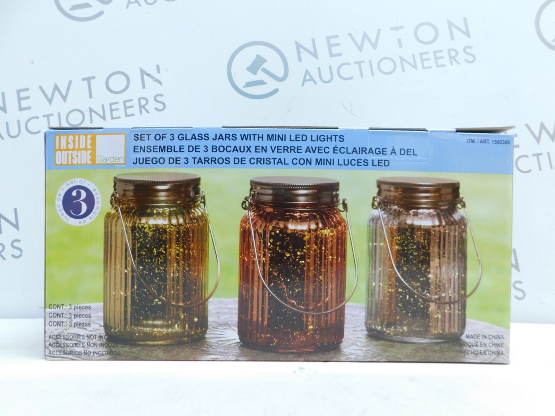 1 BOXED SET OF 3 COLORED GLASS GARDEN JARS WITH FAIRY LIGHTS RRP Â£39.99