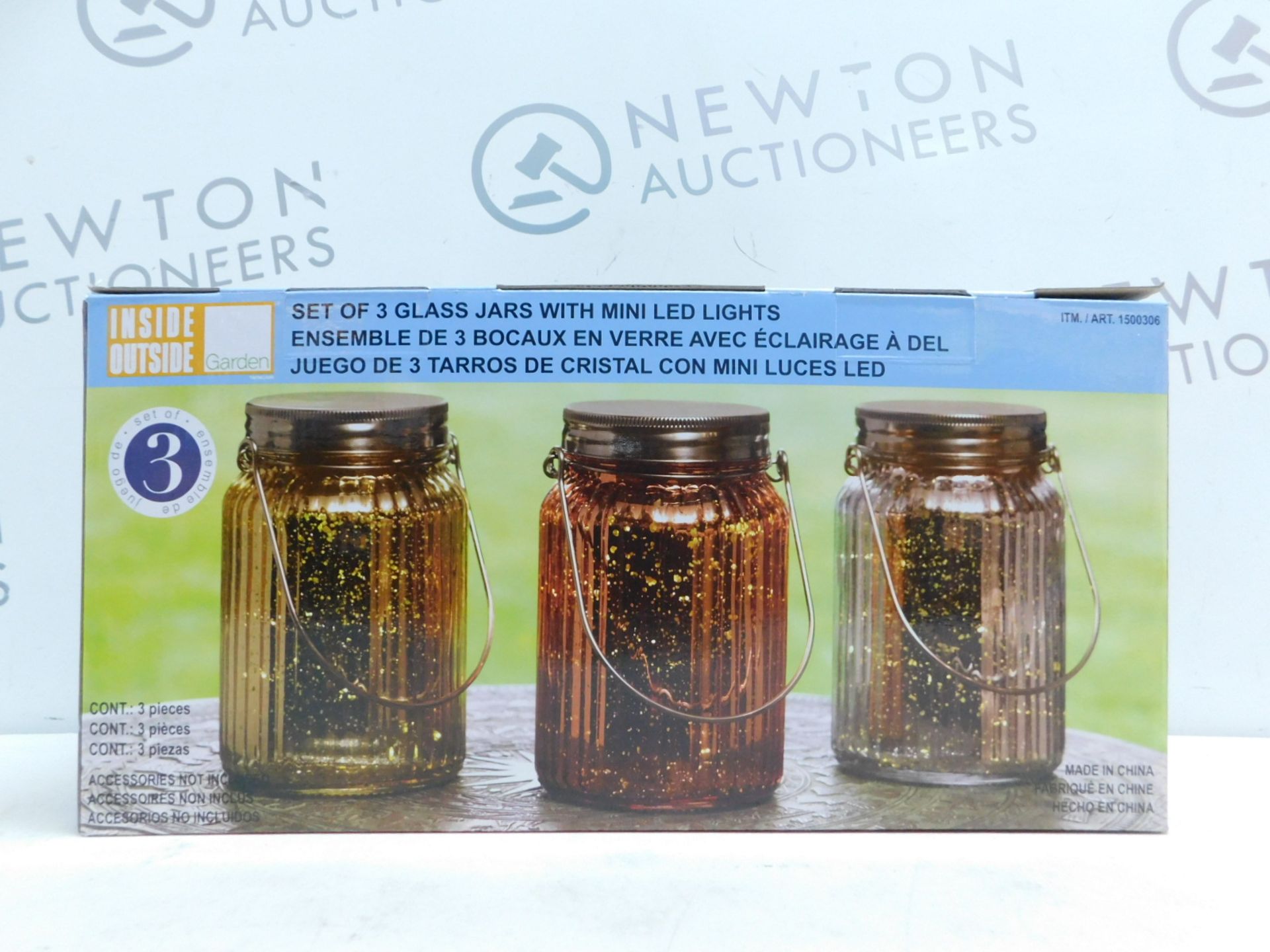 1 BOXED SET OF 3 COLORED GLASS GARDEN JARS WITH FAIRY LIGHTS RRP Â£39.99