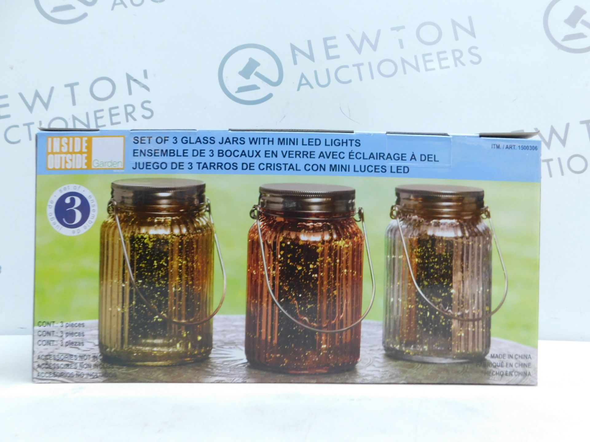 1 BOXED SET OF 3 COLORED GLASS GARDEN JARS WITH FAIRY LIGHTS RRP Â£39.99