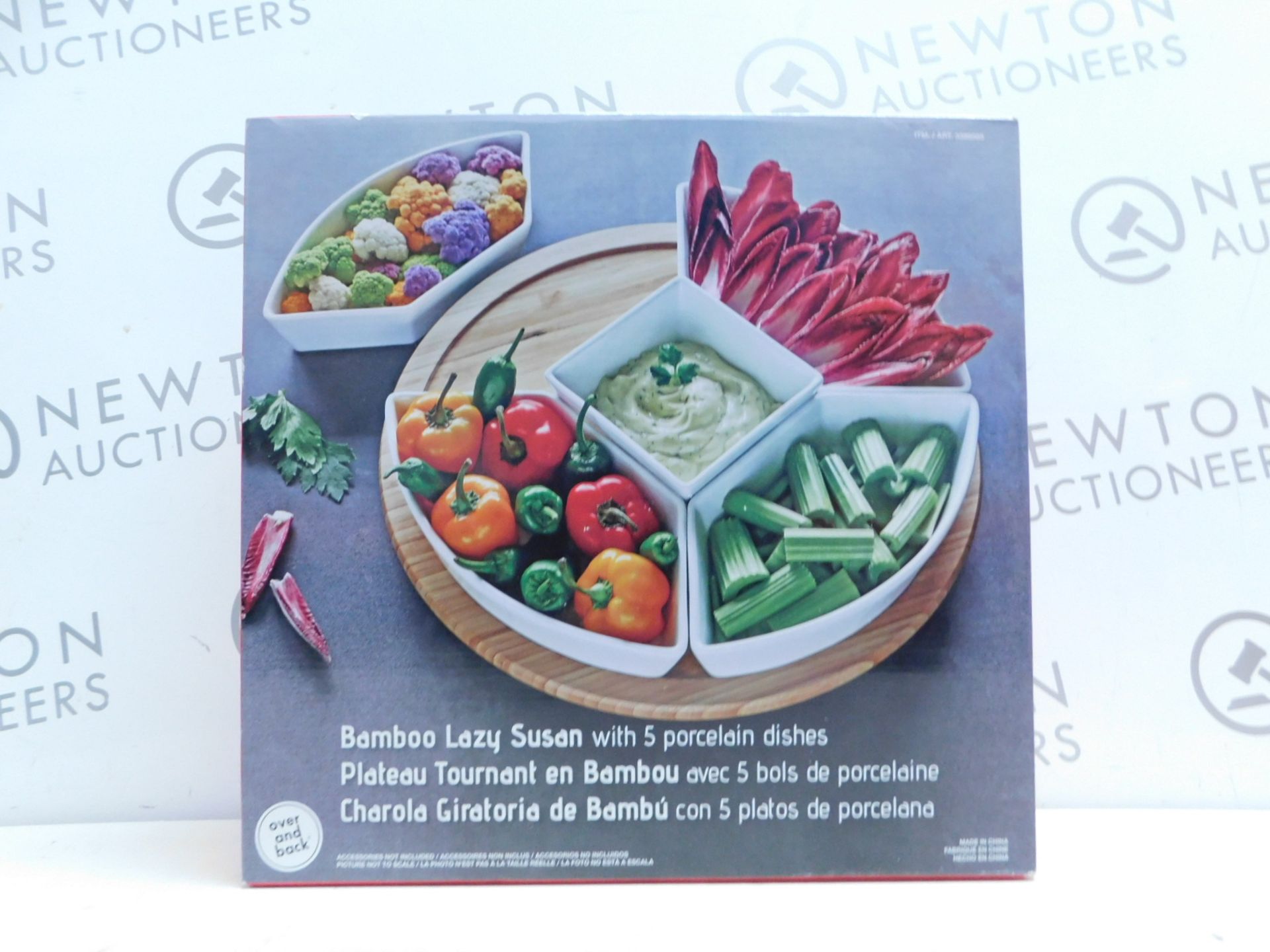 1 BOXED OVER & BACK BAMBOO LAZY SUSAN WITH 5 PORCELAIN DISHES RRP Â£49.99