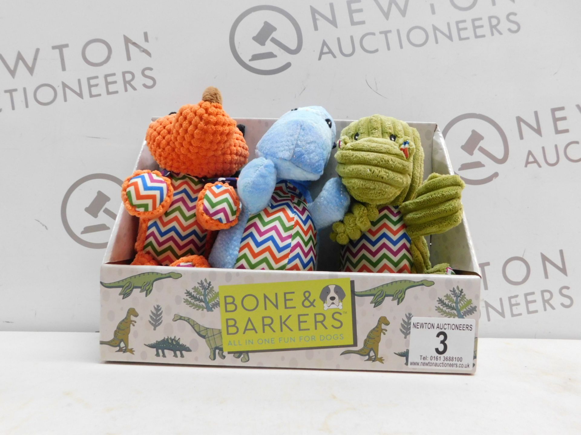 1 PACK OF 3 BONE & BARKERS DOG TOYS RRP Â£24.99