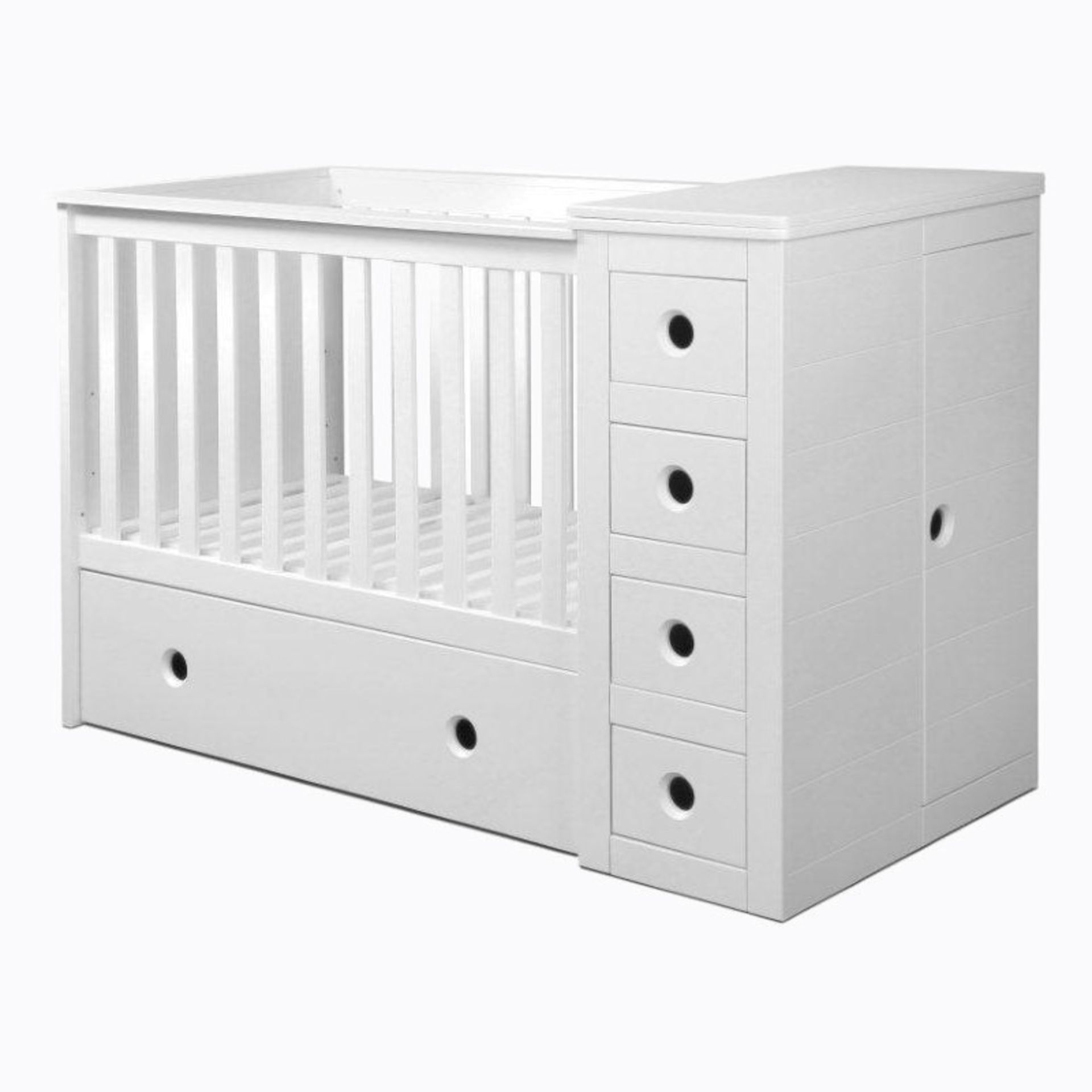 1 KIDDIC 3-IN-1 COT BED & CHEST OF DRAWERS WITH DRESSER & MATTRESS RRP Â£499 (GENERIC IMAGE GUIDE)