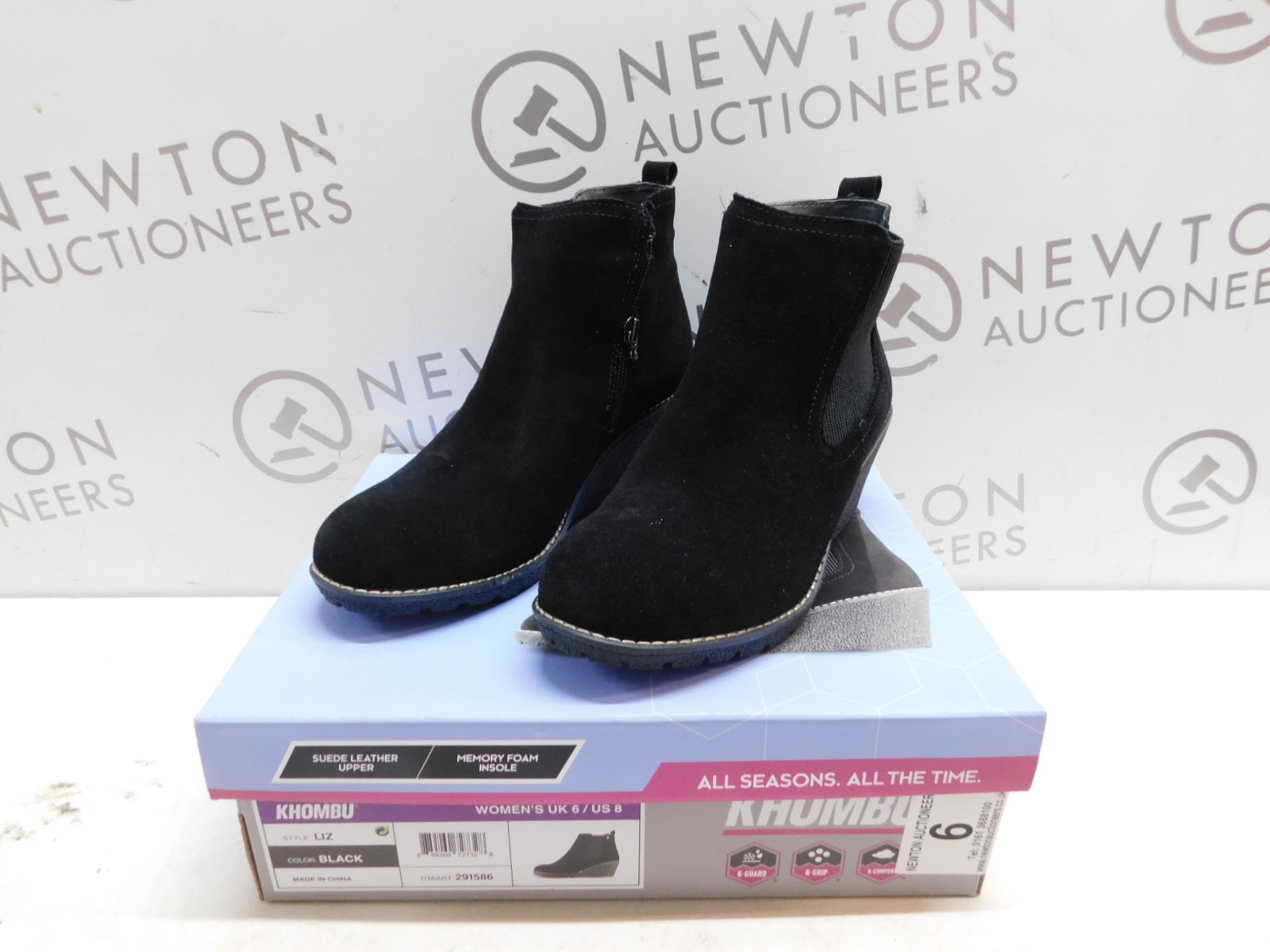 1 BOXED KHOMBU MEMORY FOAM LIZ SUEDE BLACK ANKLE BOOTS SIZE 6 RRP Â£44.99