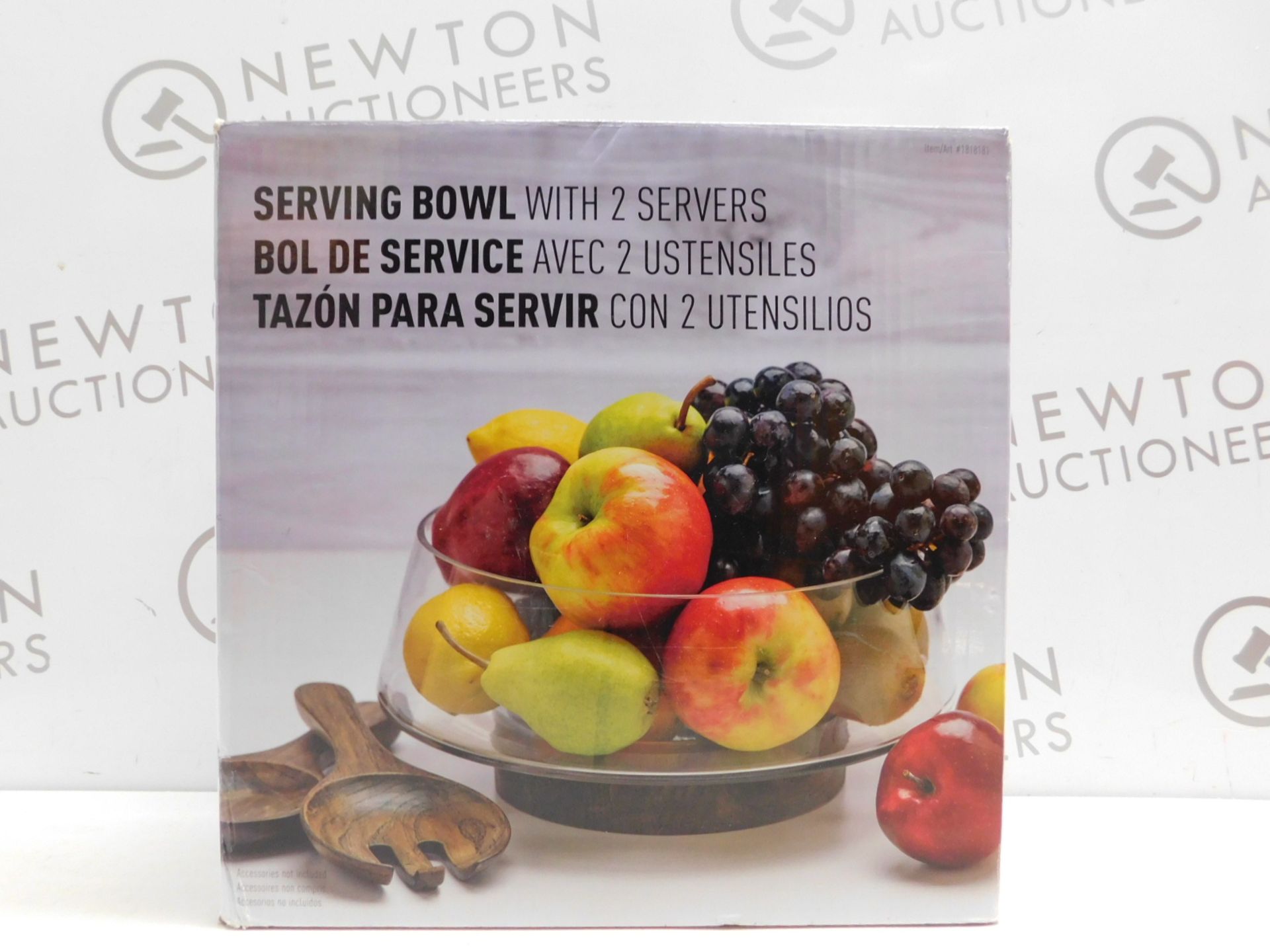 1 BOXED CHESTNUT WOOD BASE SERVING BOWL WITH SERVING UTENSILS RRP Â£39.99