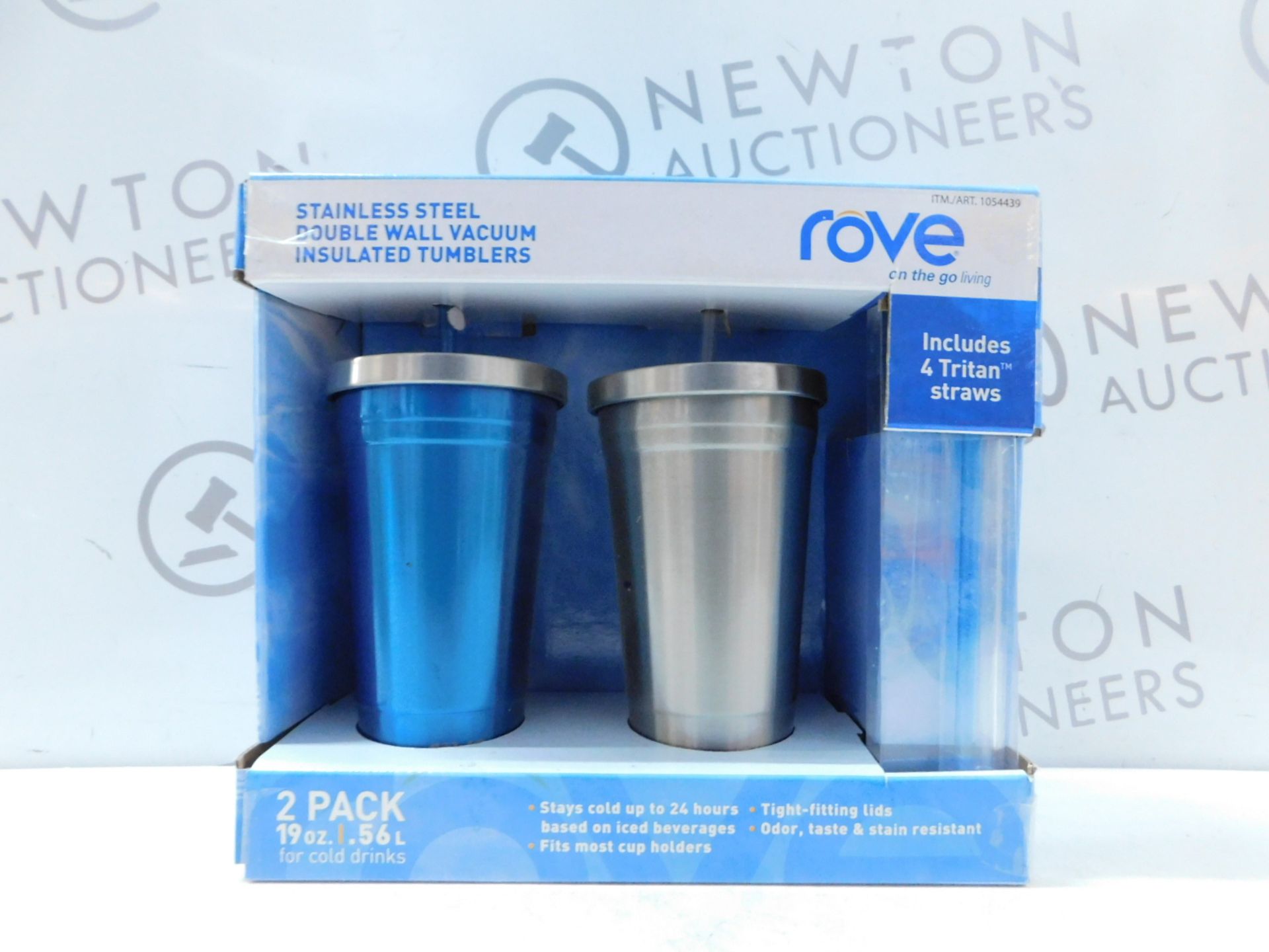 1 BRAND NEW BOX OF 2 ROVE STAINLESS STEEL DOUBLE WALL VACUUM INSULATED TUMBLERS WITH STRAWS RRP Â£