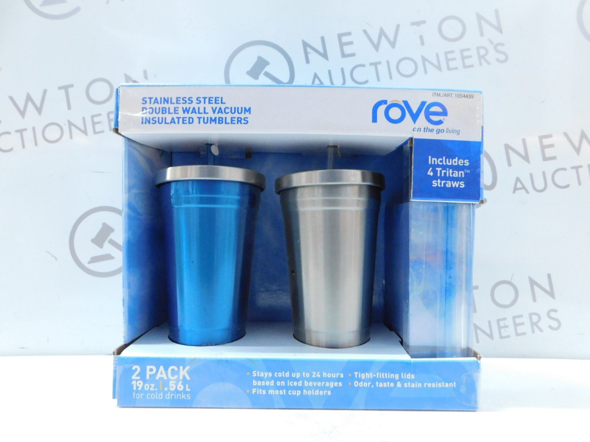 1 BRAND NEW BOX OF 2 ROVE STAINLESS STEEL DOUBLE WALL VACUUM INSULATED TUMBLERS WITH STRAWS RRP Â£