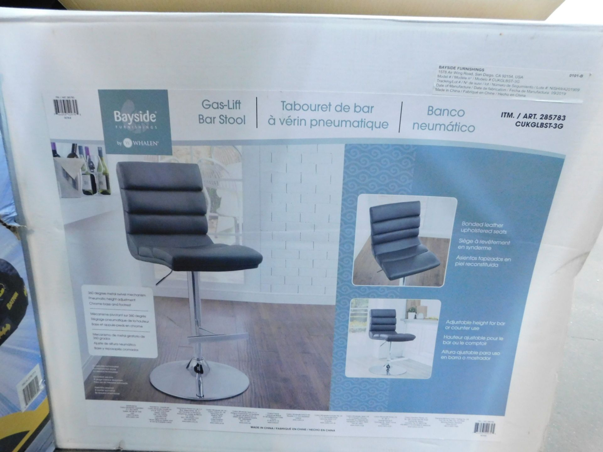 1 BOXED BAYSIDE FURNISHINGS GREY FAUX LEATHER GAS LIFT BAR STOOL RRP Â£119