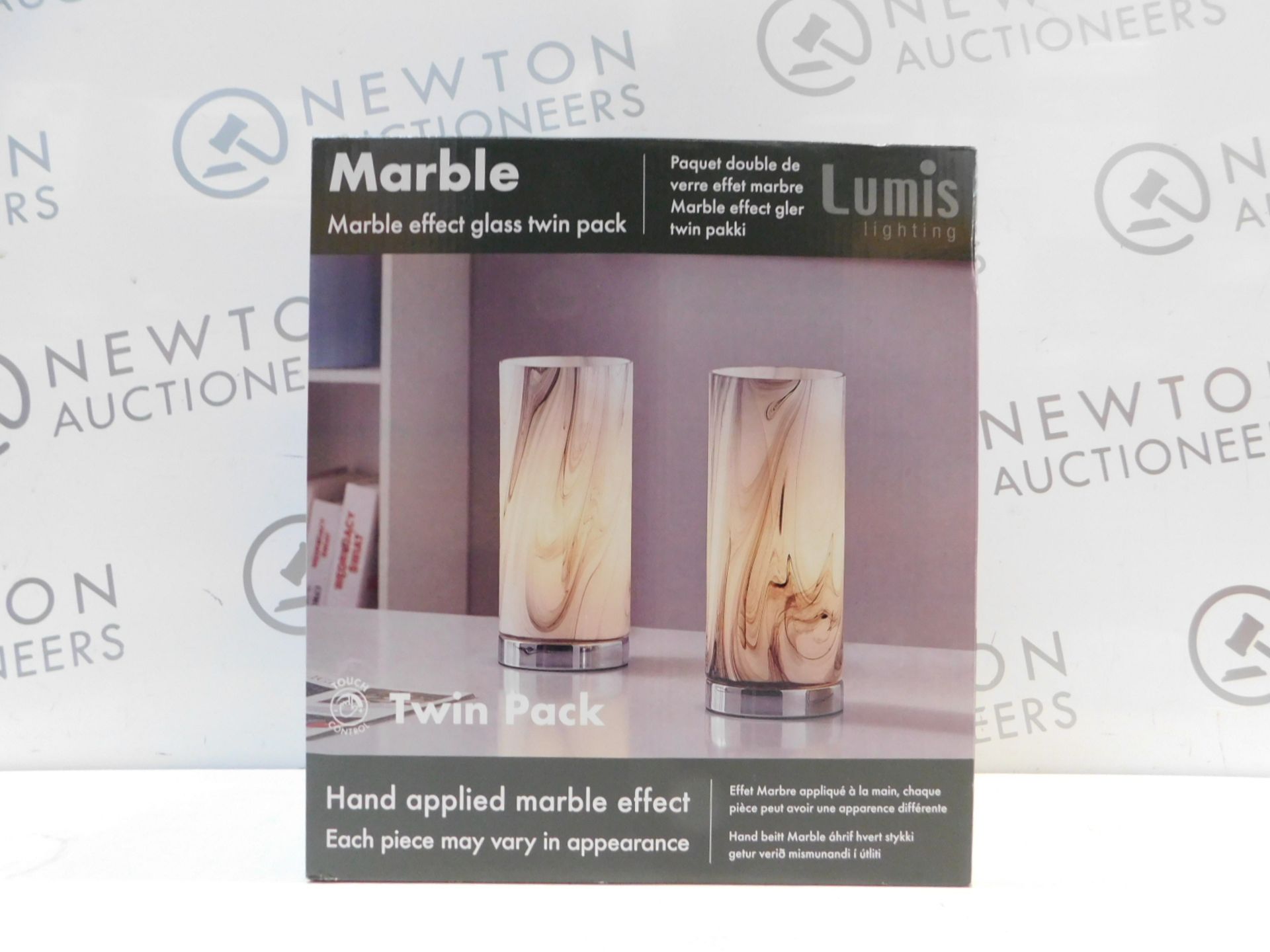 1 BOXED PAIR OF LUMIS LIGHTING MARBLE EFFECT GLASS TABLE LAMPS RRP Â£49.99