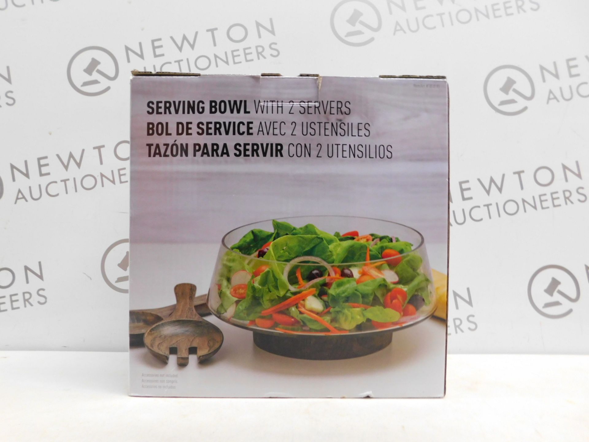 1 BOXED CHESTNUT WOOD BASE SERVING BOWL WITH SERVING UTENSILS RRP Â£39.99