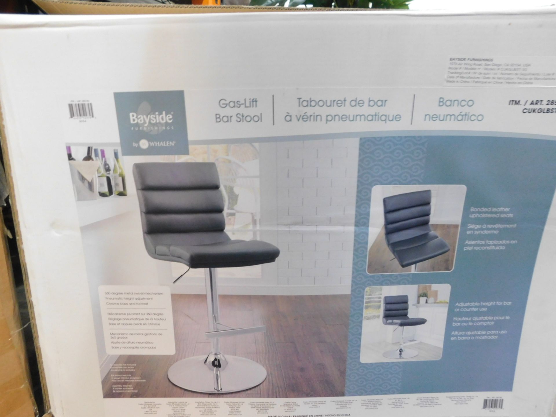 1 BOXED BAYSIDE FURNISHINGS GREY FAUX LEATHER GAS LIFT BAR STOOL RRP Â£119