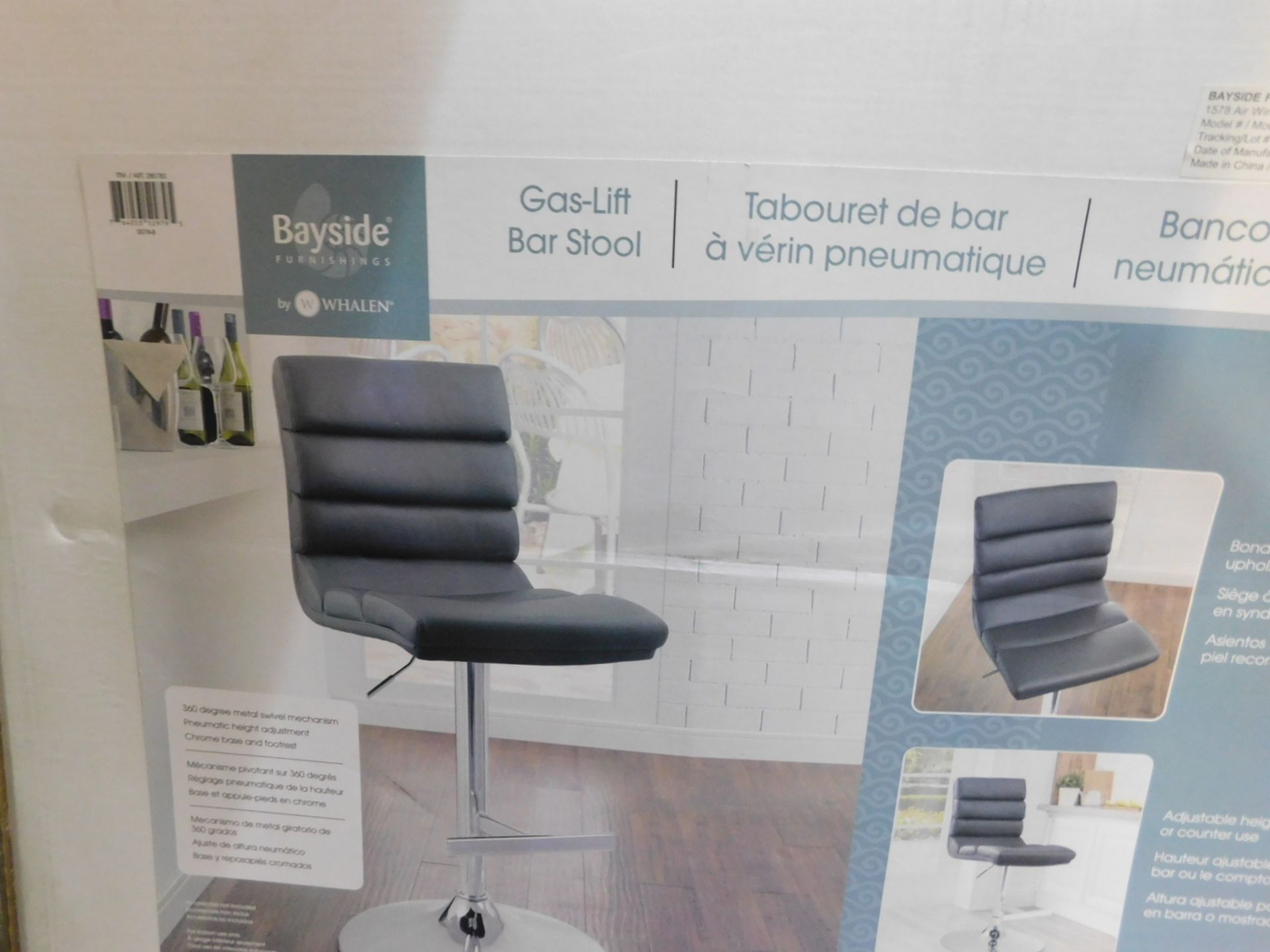 1 BOXED BAYSIDE FURNISHINGS GREY FAUX LEATHER GAS LIFT BAR STOOL RRP Â£119