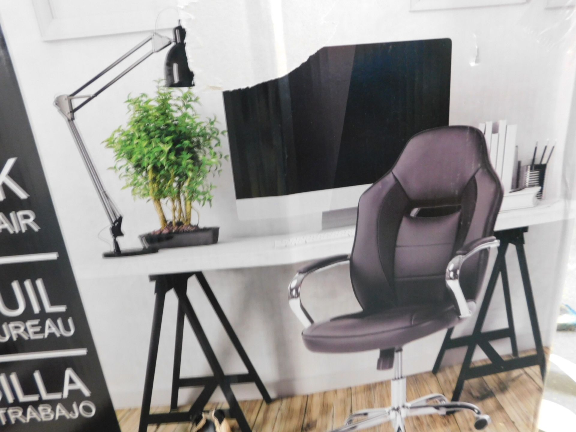 1 BOXED GLOBAL FURNITURE SPORTY RACER BLACK BONDED LEATHER OFFICE CHAIR RRP Â£89.99