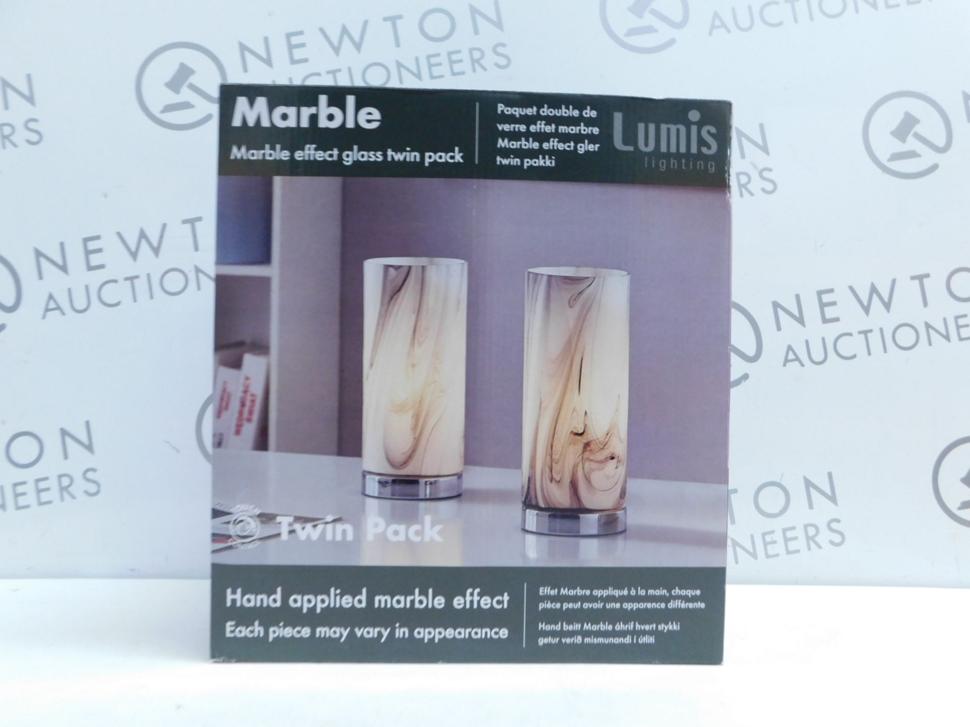 1 BOXED PAIR OF LUMIS LIGHTING MARBLE EFFECT GLASS TABLE LAMPS RRP Â£49.99