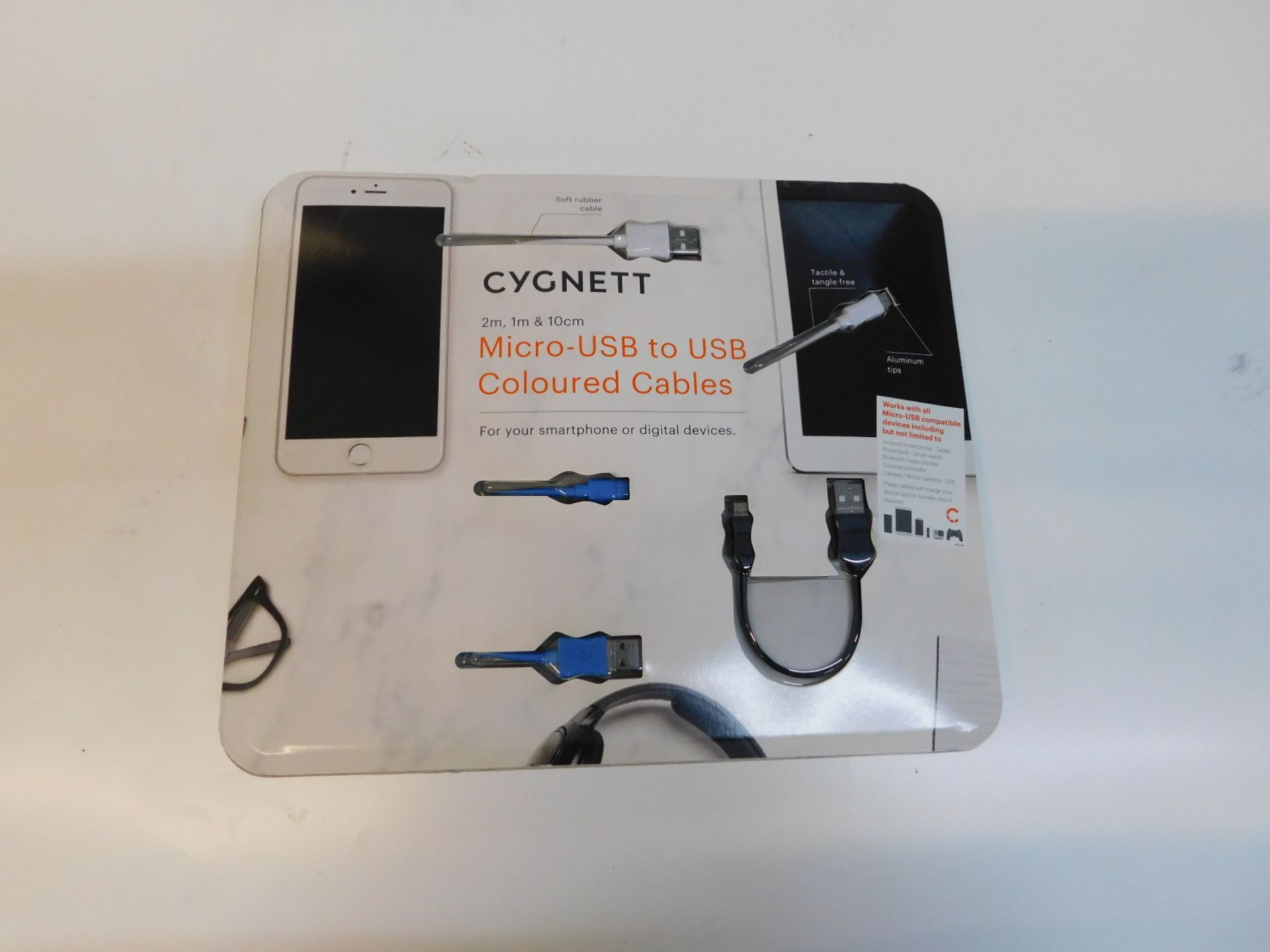 1 BRAND NEW PACK OF 3 CYGNETT MICRO USB TO USB COLOURED CABLES RRP Â£29.99