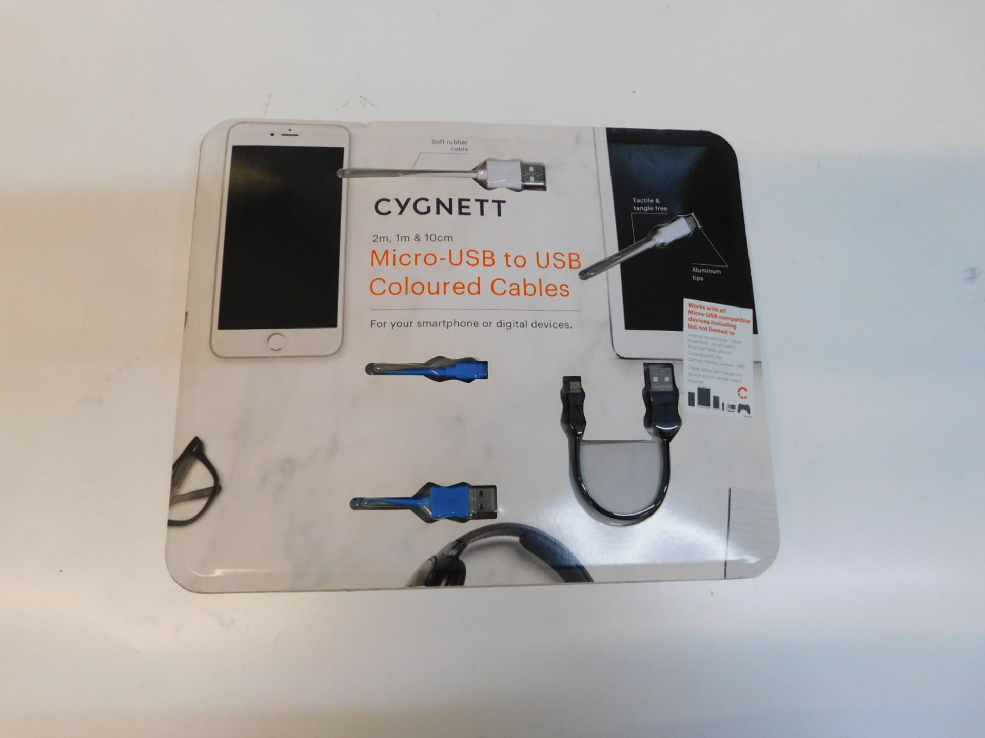 1 BRAND NEW PACK OF 3 CYGNETT MICRO USB TO USB COLOURED CABLES RRP Â£29.99