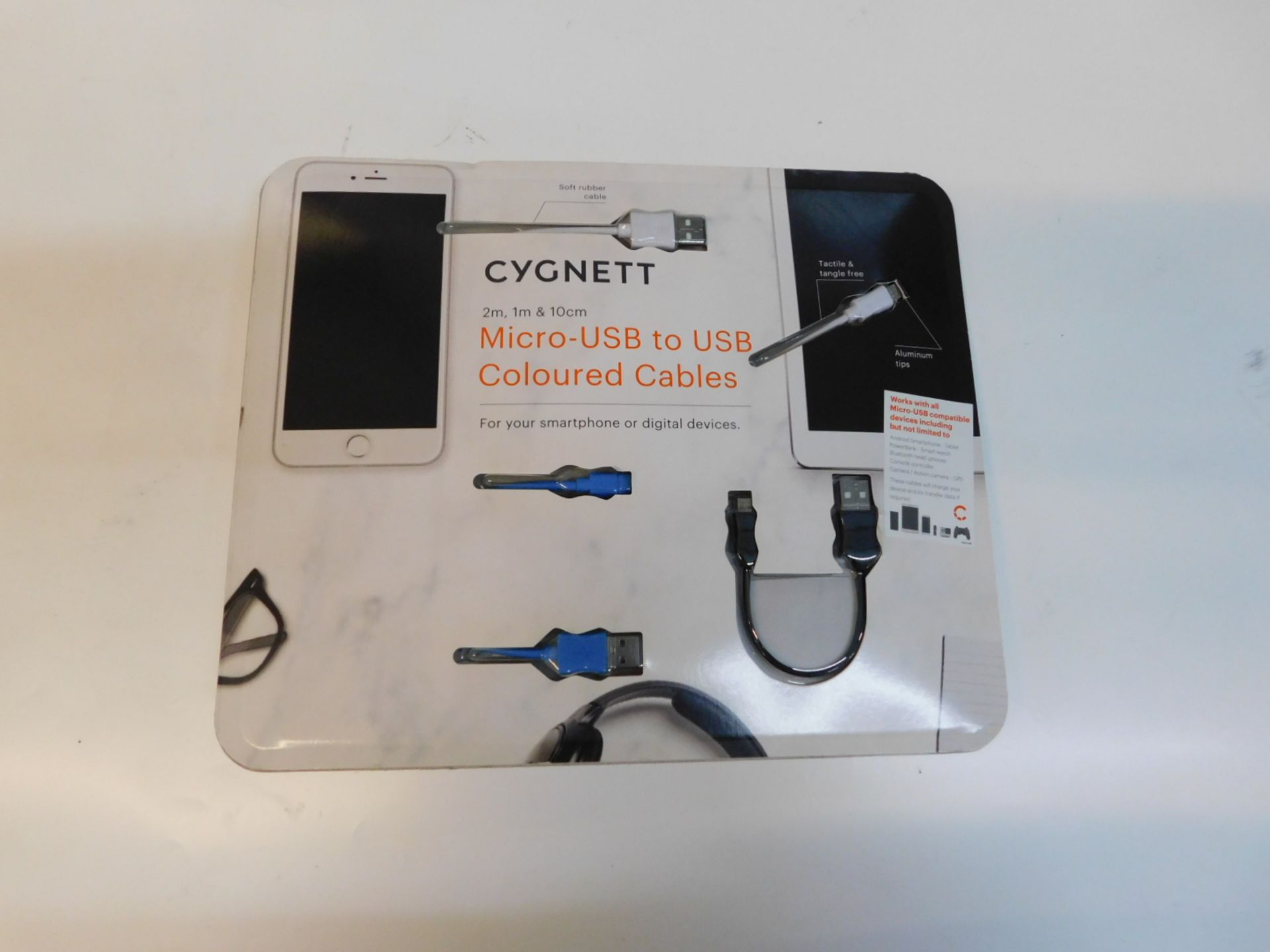 1 BRAND NEW PACK OF 3 CYGNETT MICRO USB TO USB COLOURED CABLES RRP Â£29.99