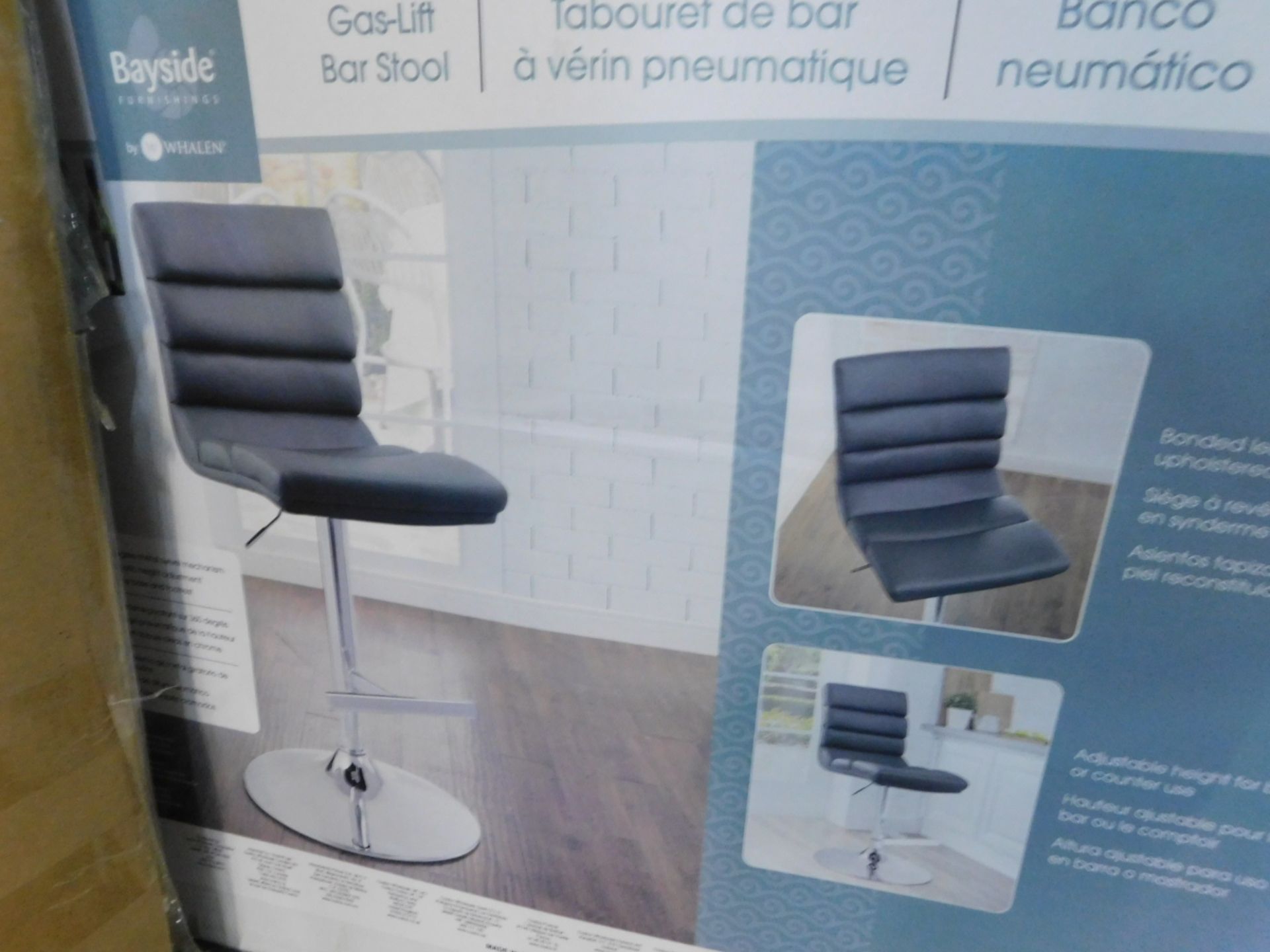 1 BOXED BAYSIDE FURNISHINGS GREY FAUX LEATHER GAS LIFT BAR STOOL RRP Â£119