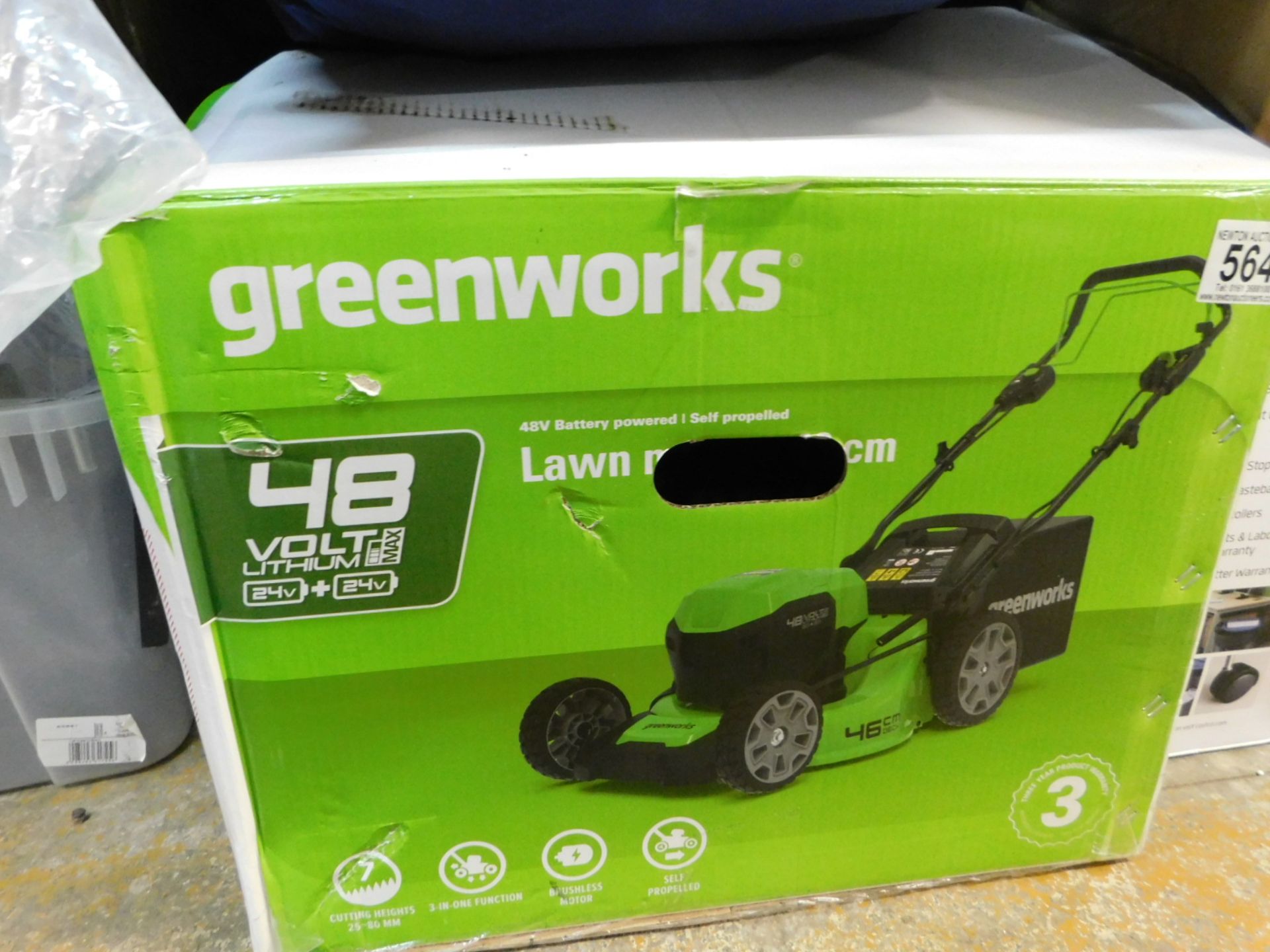 1 BOXED GREENWORKS 48V CORDLESS 46CM SELF PROPELLED LAWN MOWER RRP Â£429.99