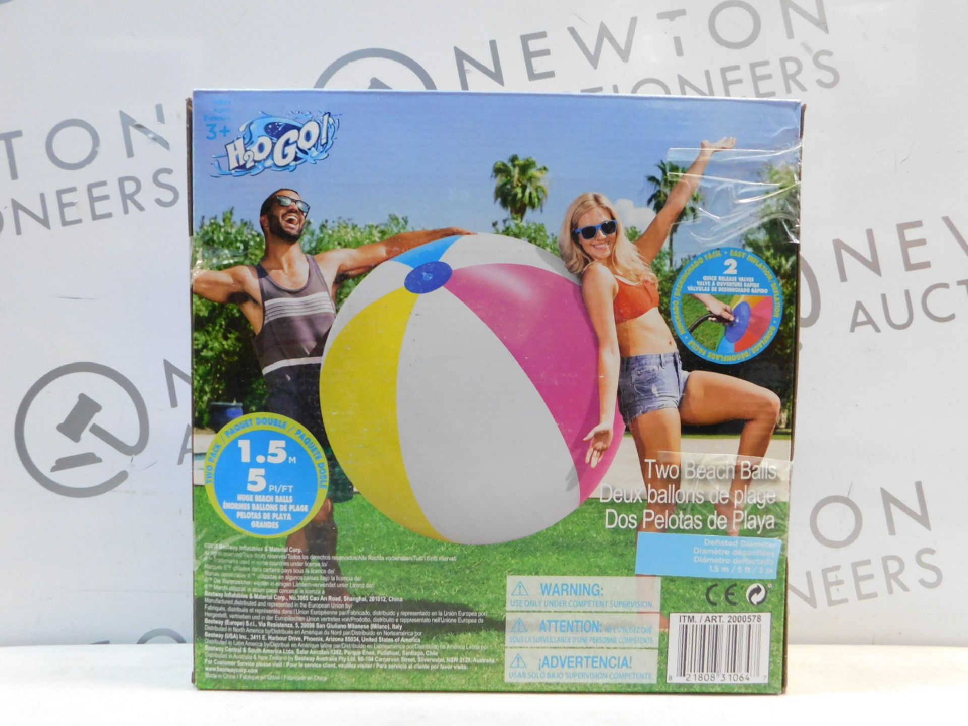 1 BRAND NEW BOXED SET OF 2 BESTWAY 60" H2O GO INFLATABLE BEACH BALLS RRP Â£19.99