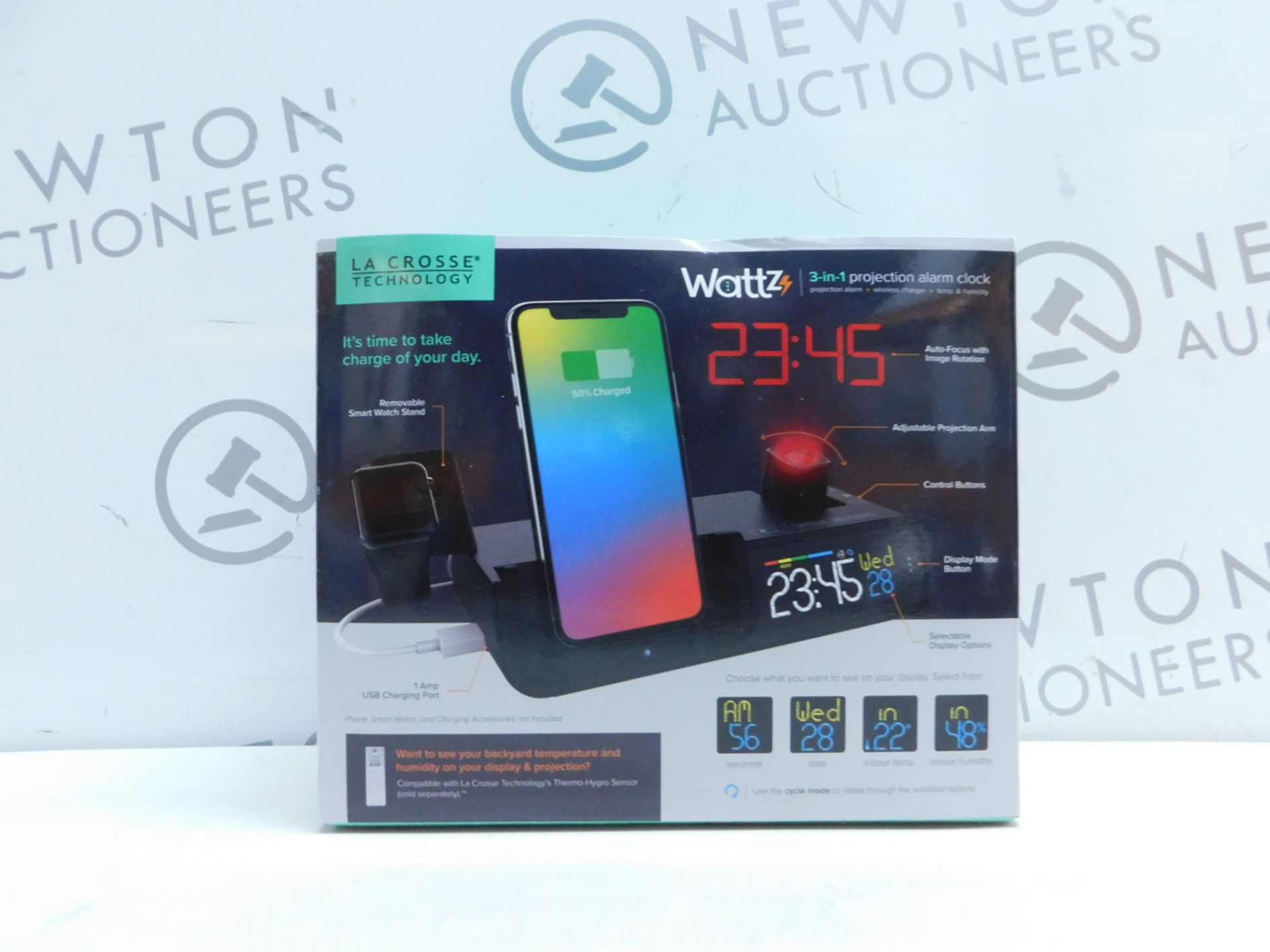 1 BOXED LA CROSSE TECHNOLOGY WATTZ 3-IN-1 WIRELESS CHARGING PROJECTION ALARM CLOCK RRP Â£64.99