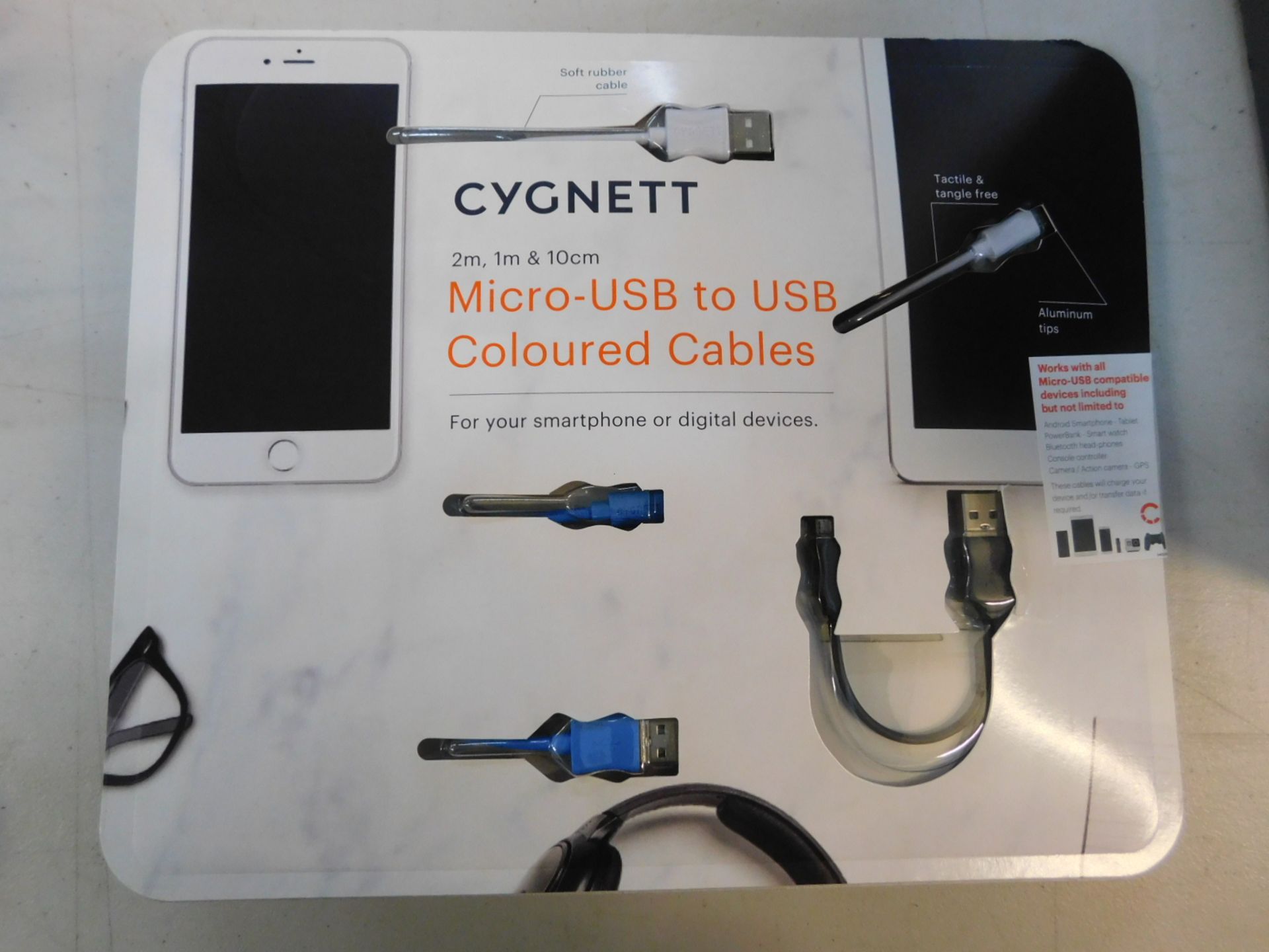 1 BRAND NEW PACK OF 3 CYGNETT MICRO USB TO USB COLOURED CABLES RRP Â£29.99