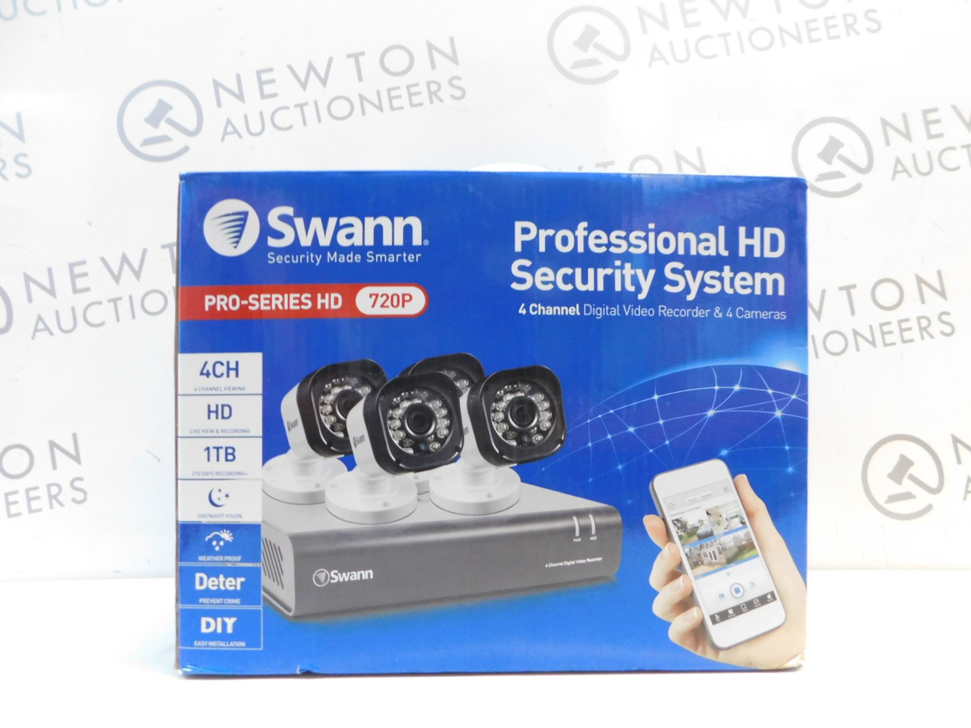 1 BOXED SWANN PRO-SERIES HD SECURITY SYSTEM - DVR4-1580 4CH 720P DIGITAL VIDEO RECORDER & 4 PRO-T835