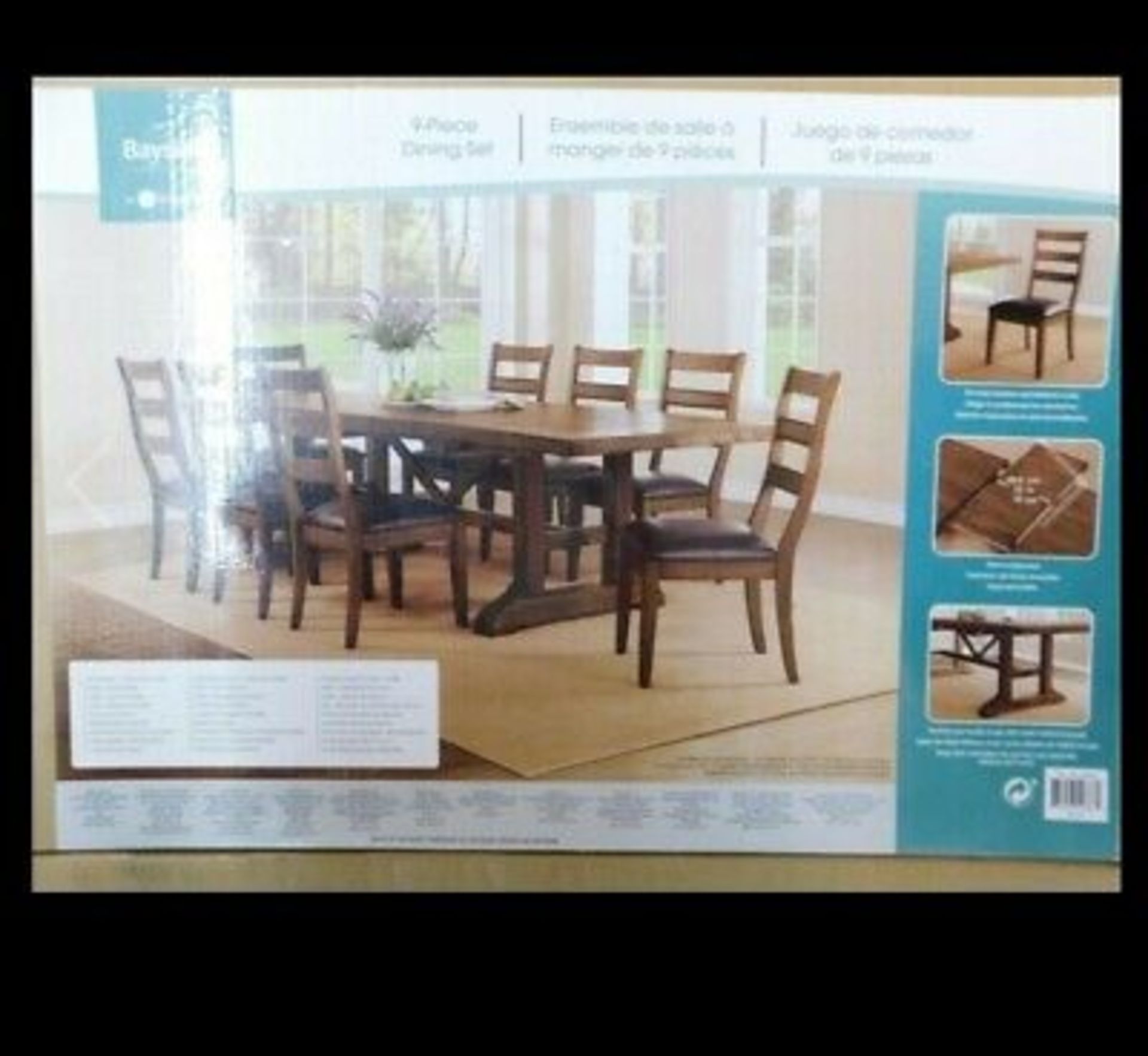 1 BOXED BAYSIDE FURNISHINGS 3 PIECE EXTENDABLE DINING SET RRP Â£799 (2 BOXES)