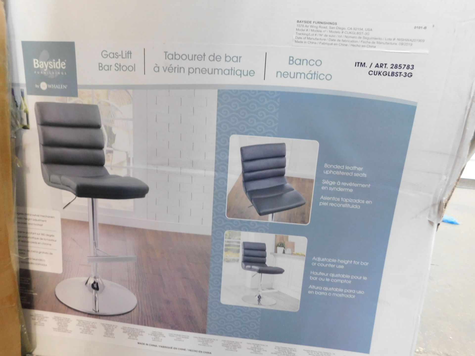 1 BOXED BAYSIDE FURNISHINGS GREY FAUX LEATHER GAS LIFT BAR STOOL RRP Â£119