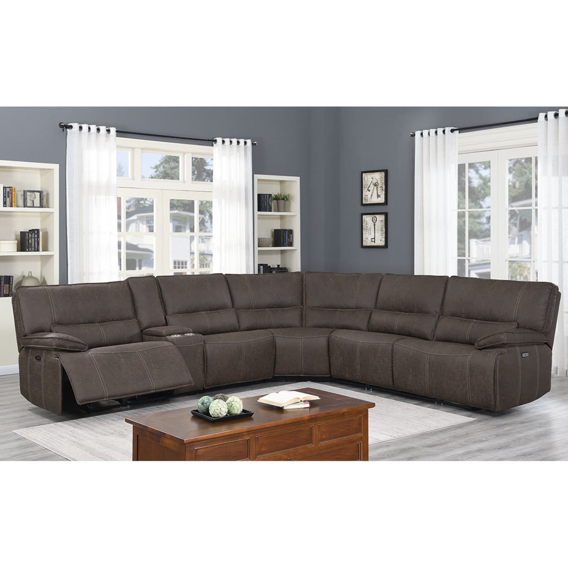 1 KUKA JUSTIN BROWN SUEDE FABRIC 7 SEATER SECTIONAL POWER RECLINING CORNER SUITE RRP Â£1599