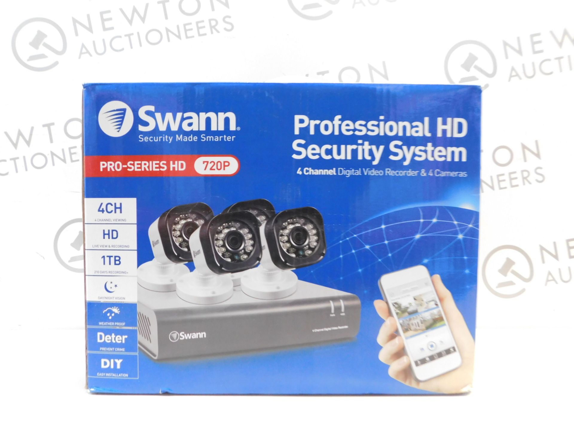 1 BOXED SWANN PRO-SERIES HD SECURITY SYSTEM - DVR4-1580 4CH 720P DIGITAL VIDEO RECORDER & 4 PRO-T835