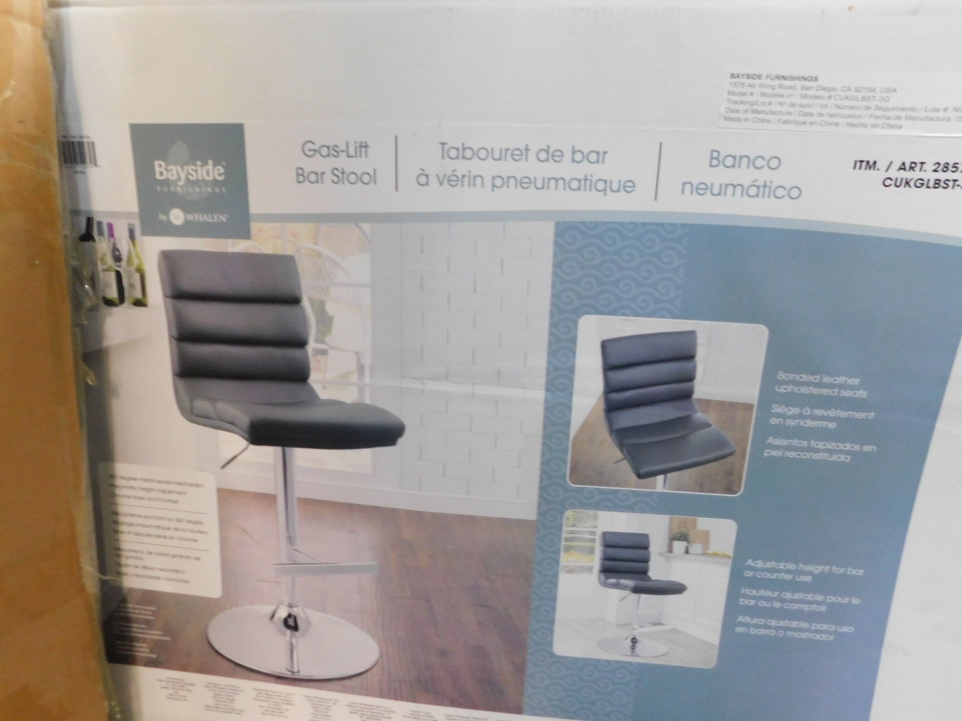 1 BOXED BAYSIDE FURNISHINGS GREY FAUX LEATHER GAS LIFT BAR STOOL RRP Â£119