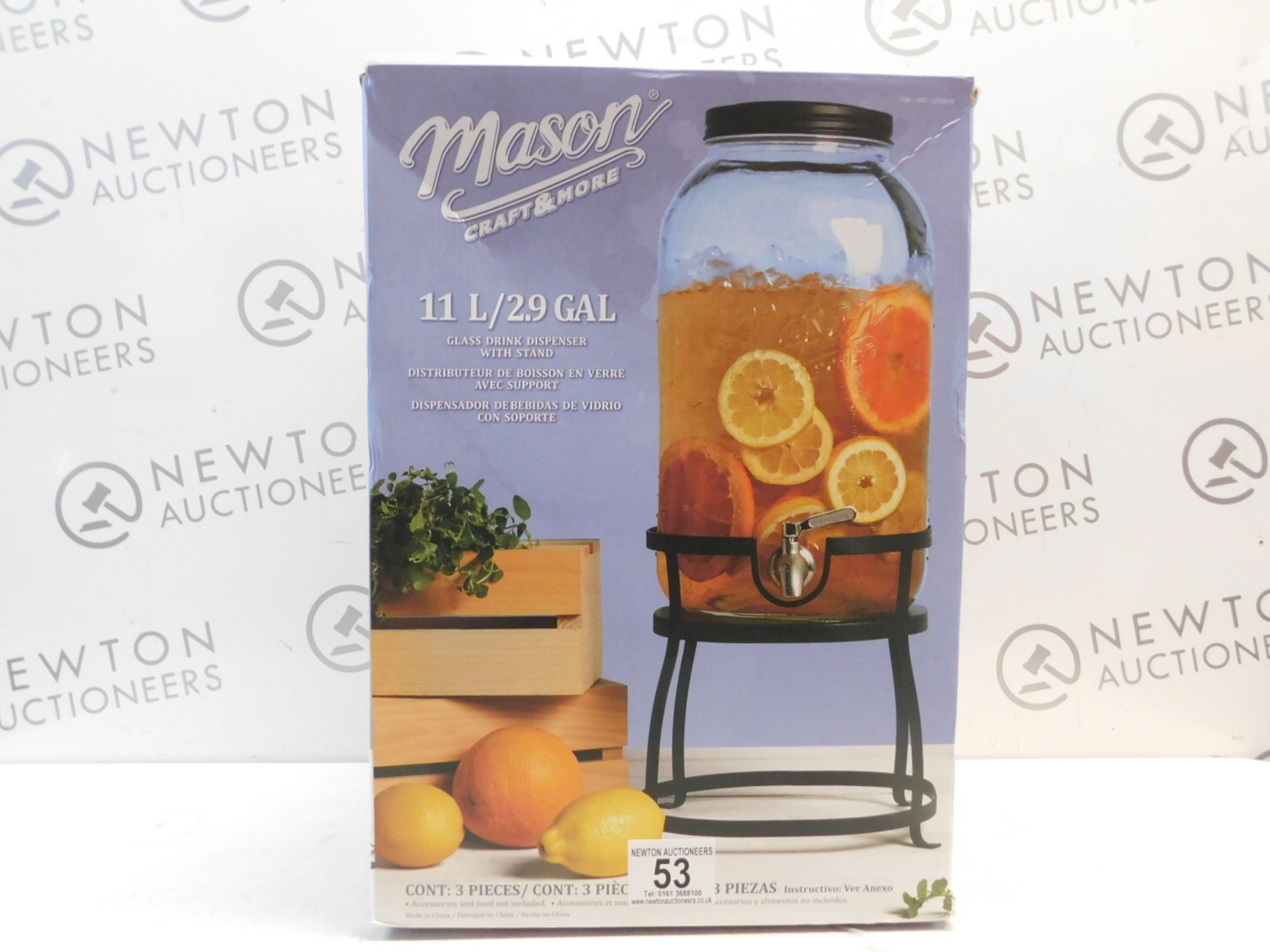 1 BOXED AMERICANA MASON CRAFT & MORE 11L GLASS DRINKS DISPENSER RRP Â£49.99