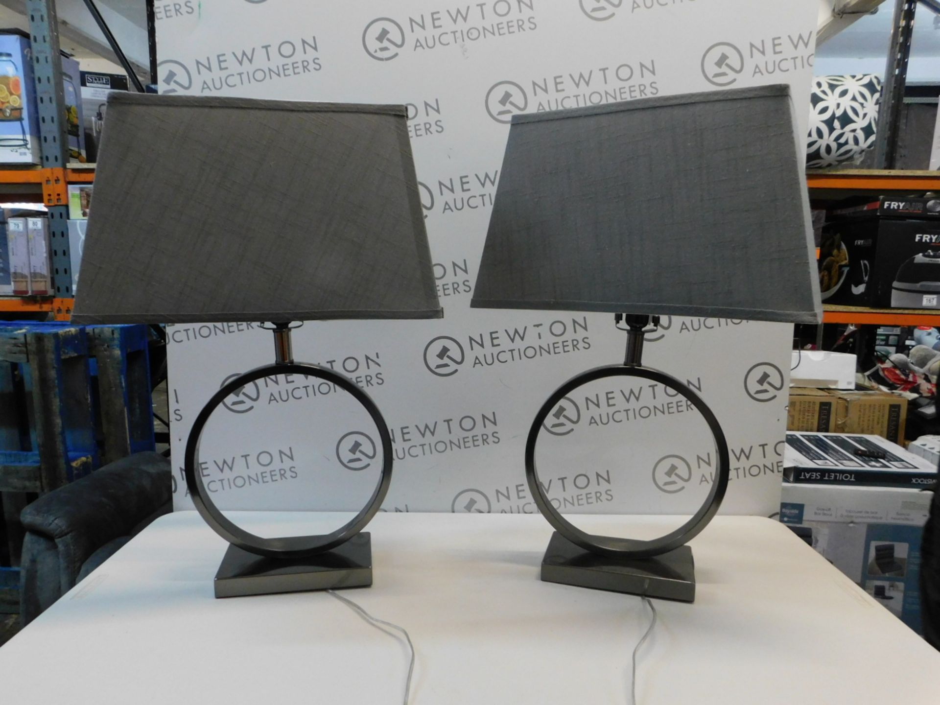 1 PAIR OF BRIDGEPORT DESIGNS BRUSHED STEEL HALO TABLE LAMPS RRP Â£119.99