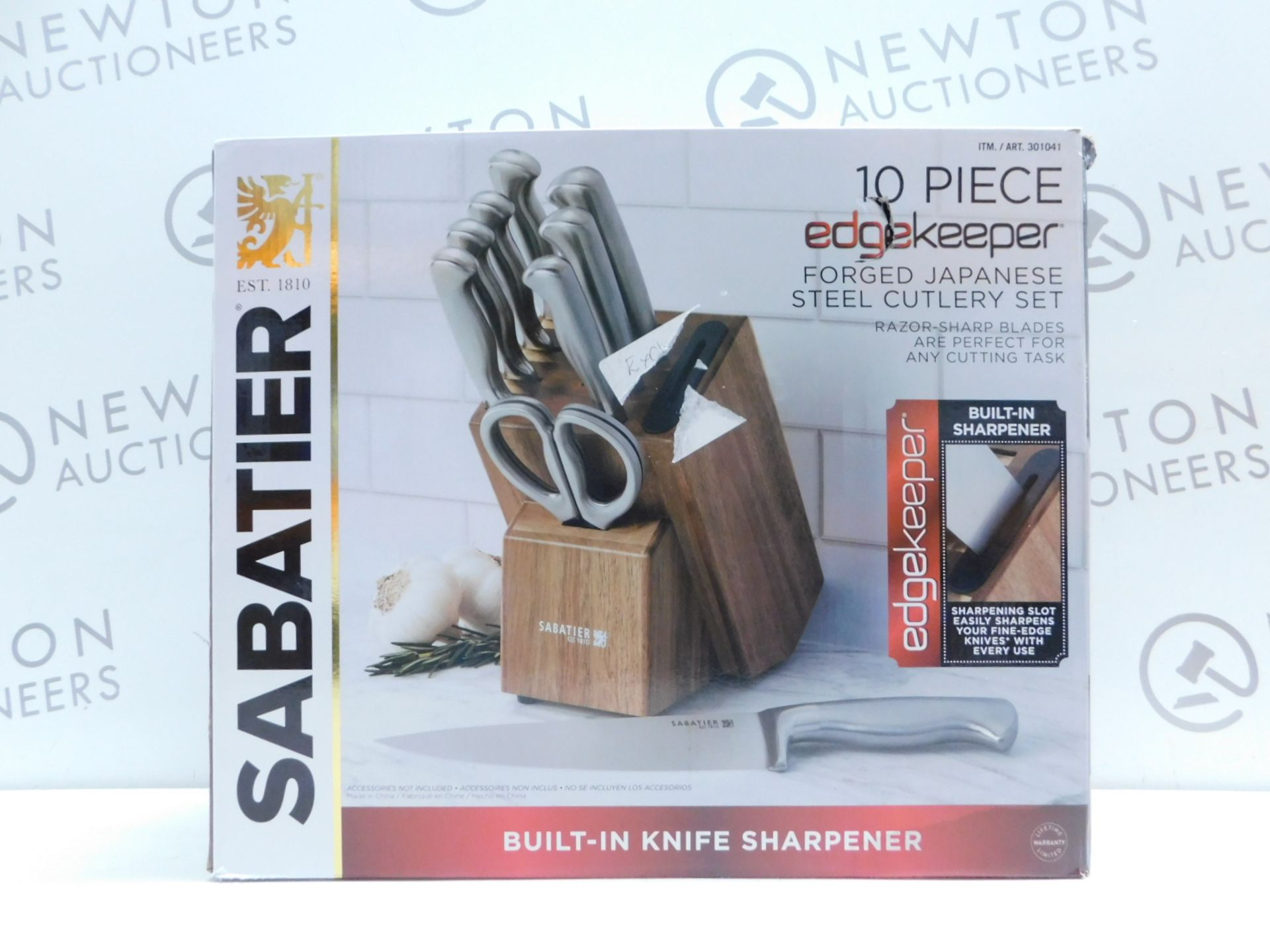 1 BOXED SABATIER 10PC EDGE KEEPER FORED JAPANESE STEEL KNIFE SET WITH ACACIA WOOD BLOCK RRP Â£119.