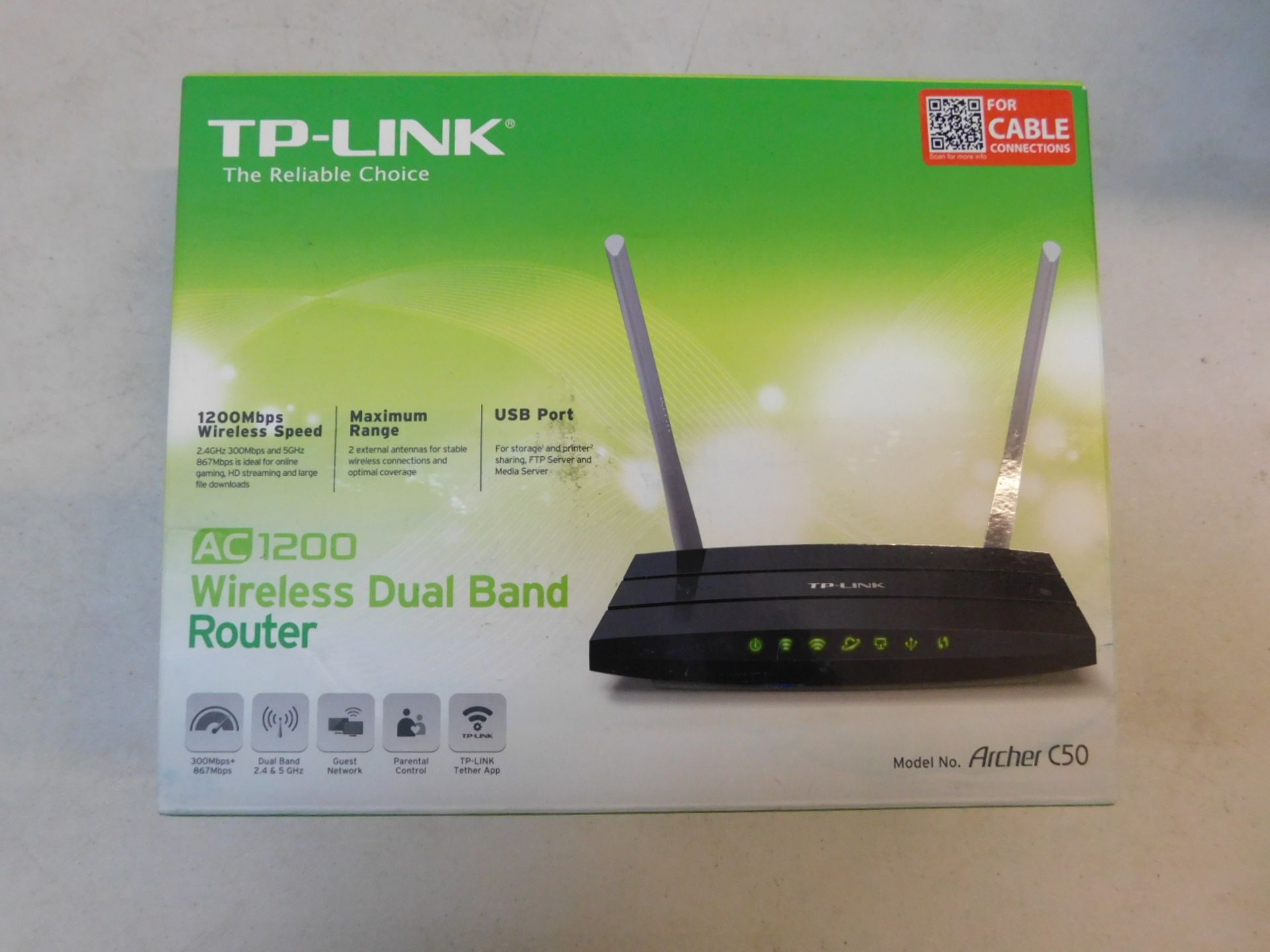 1 BOXED TP-LINK AC1200 WIRELESS DUAL BAND ROUTER MODEL ARCHER C50 RRP Â£64.99