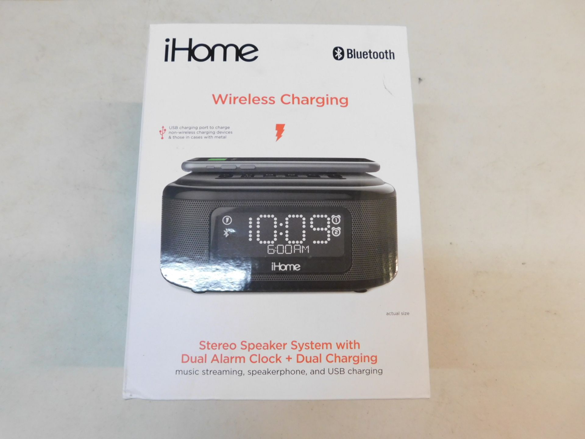 1 BOXED IHOME IBTW23 WIRELESS BLUETOOTH ALARM CLOCK WITH SPEAKERPHONE AND WIRELESS CHARGING RRP Â£