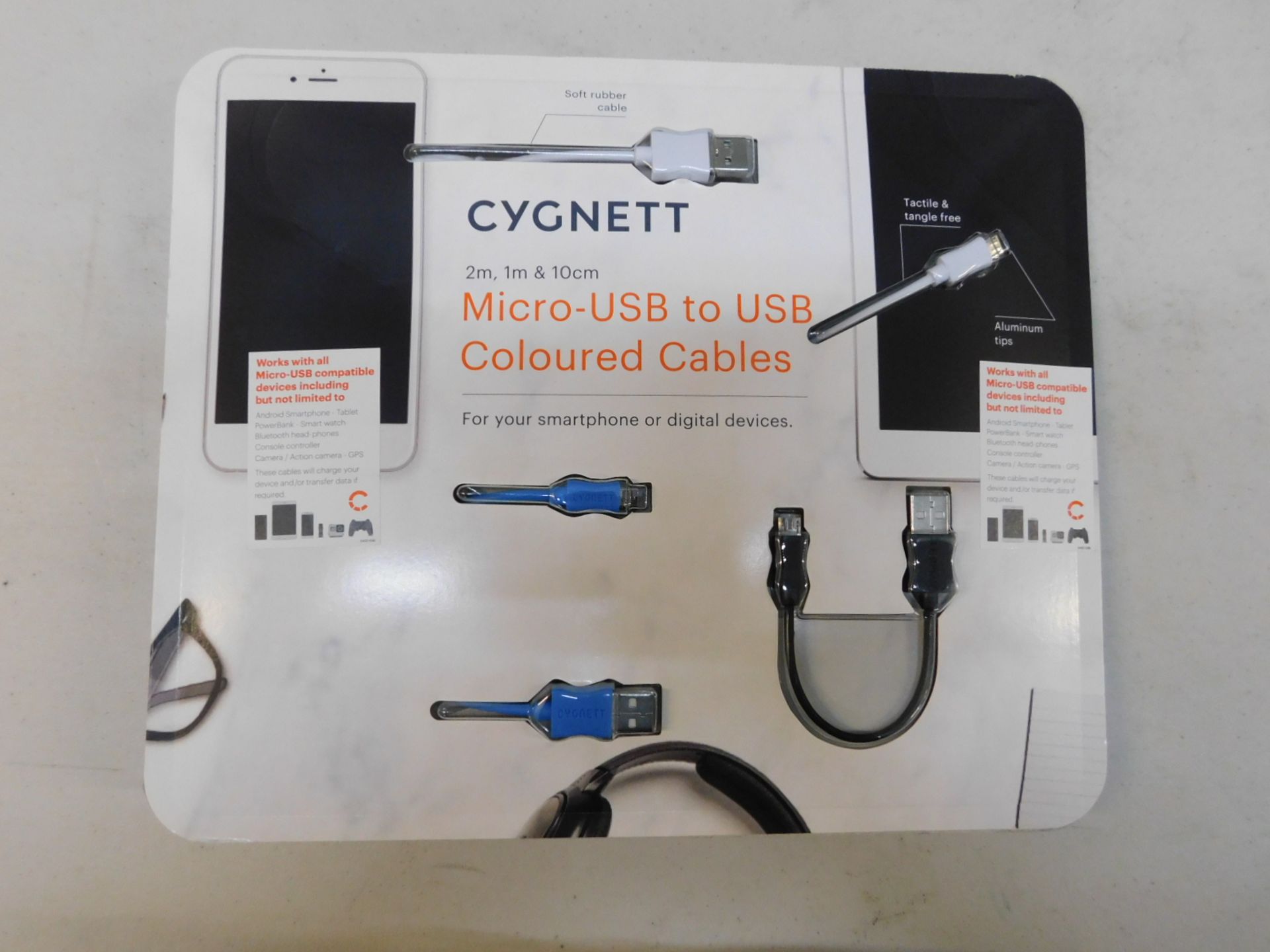 1 BRAND NEW PACK OF 3 CYGNETT MICRO USB TO USB COLOURED CABLES RRP Â£29.99